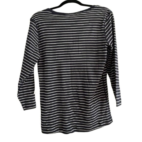 Three Dots V-Neck 3/4 Sleeve Navy Stripe Top – Size L – NWT - Picture 4 of 5
